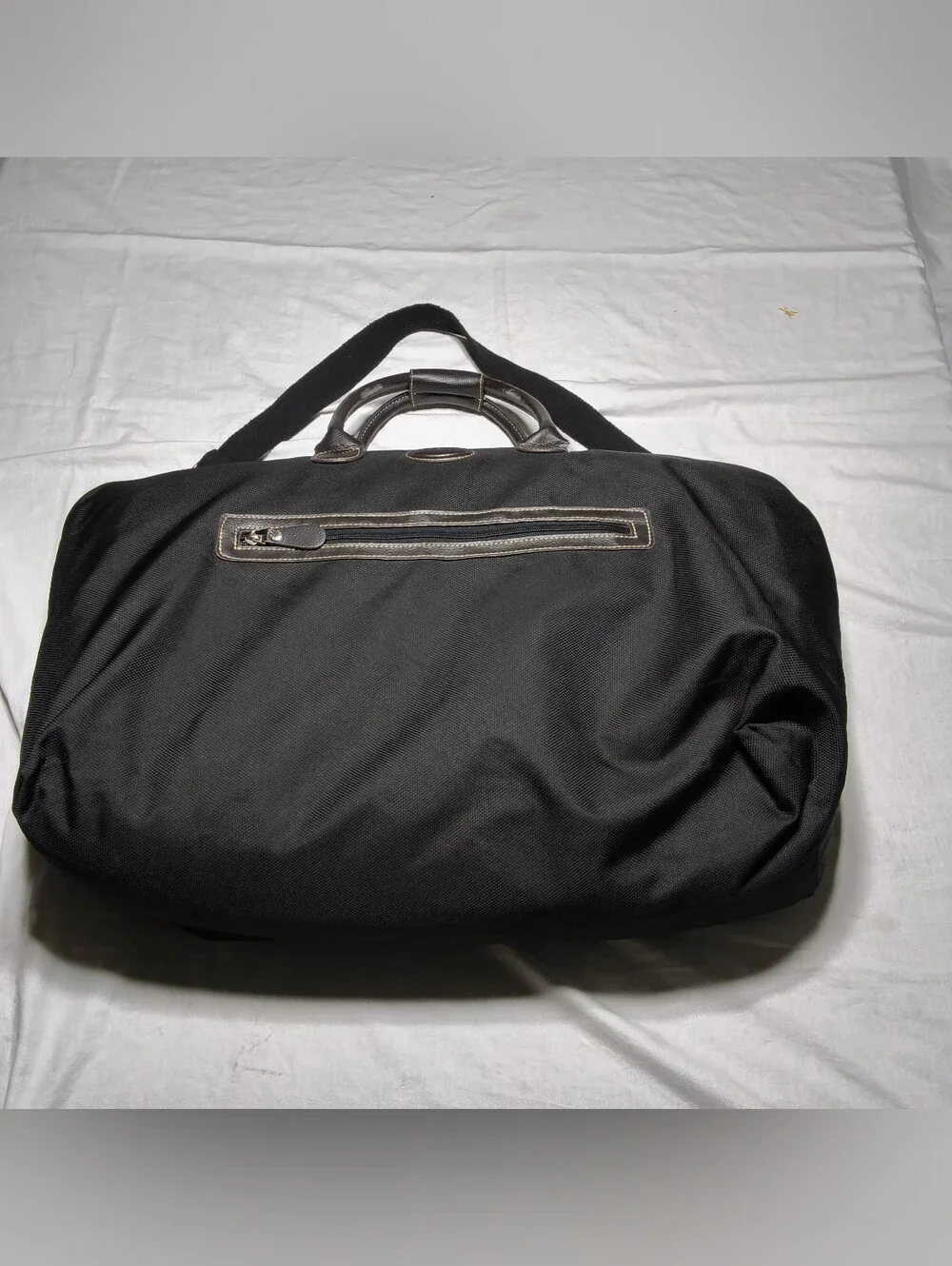 ​Brics Milano Black Nylon Brown Leather Trim Travel Weekender Duffel CarryOn Bag